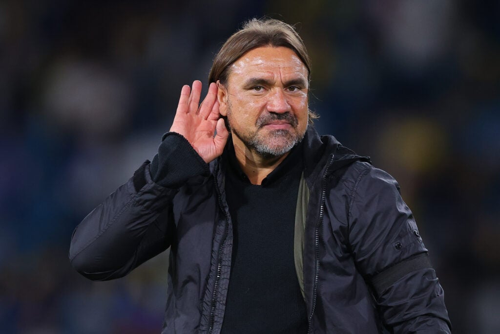 Daniel Farke celebrates after Leeds United beat Everton in the Premier League