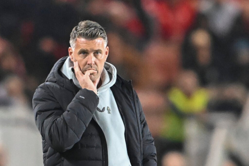 Rob Edwards looks on nervously while managing Middlesbrough.