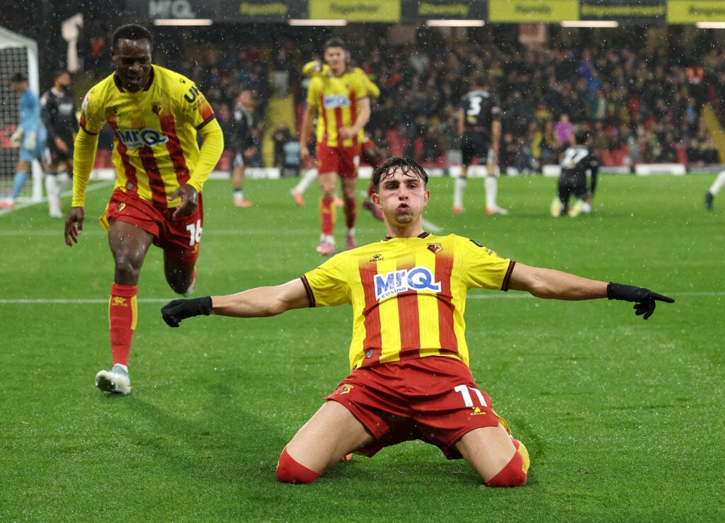 Rocco Vata celebrates scoring for Watford