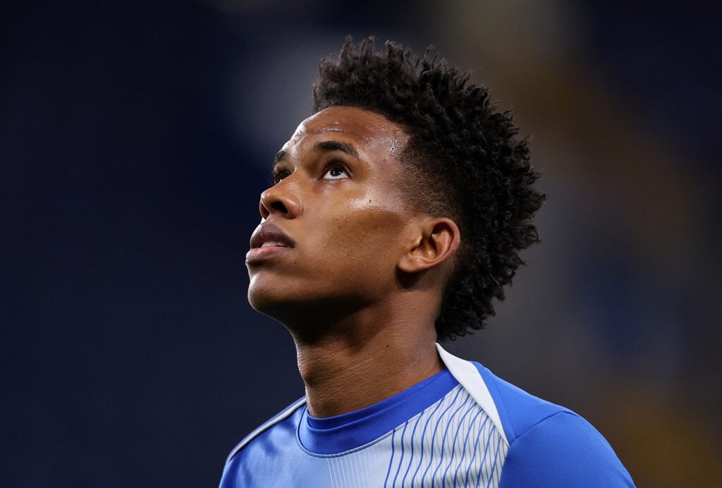 Estevao Willian looks on ahead of Chelsea vs Ajax