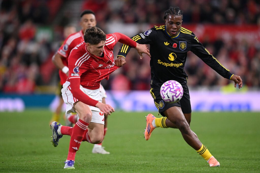 Patrick Dorgu playing against Nottingham Forest