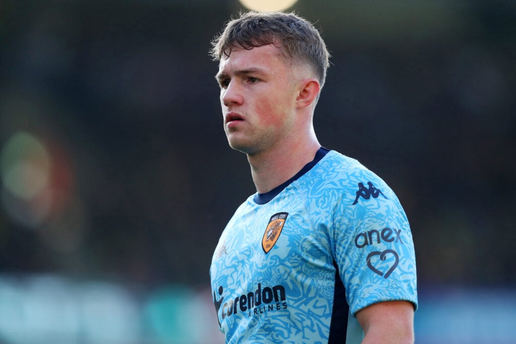 Joe Gelhardt in action during Norwich City v Hull City - Sky Bet Championship