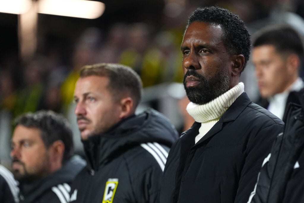 Wilfried Nancy watches on during the MLS Cup play-off match between Columbus Crew v FC Cincinnati