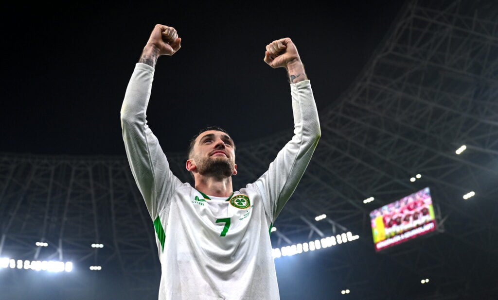 Troy Parrott celebrates during Hungary v Republic of Ireland - FIFA World Cup 2026 Qualifier