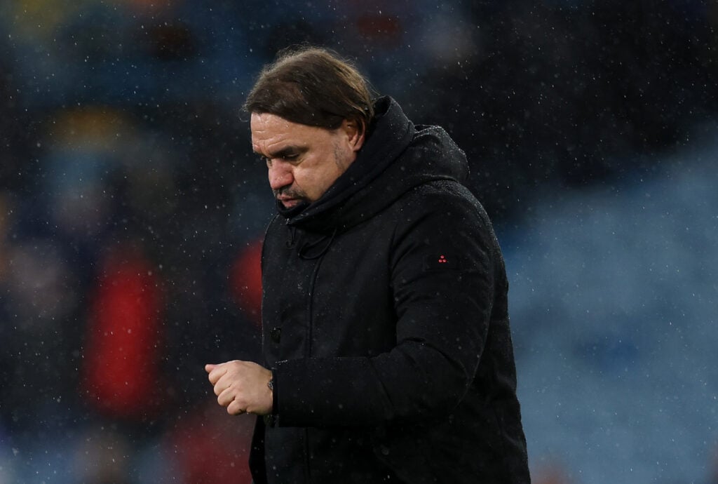 Daniel Farke looks dejected after Leeds United v Aston Villa - Premier League