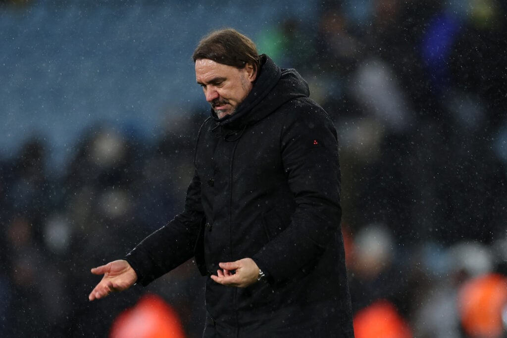 Daniel Farke remonstrates after Leeds United v Aston Villa - Premier League