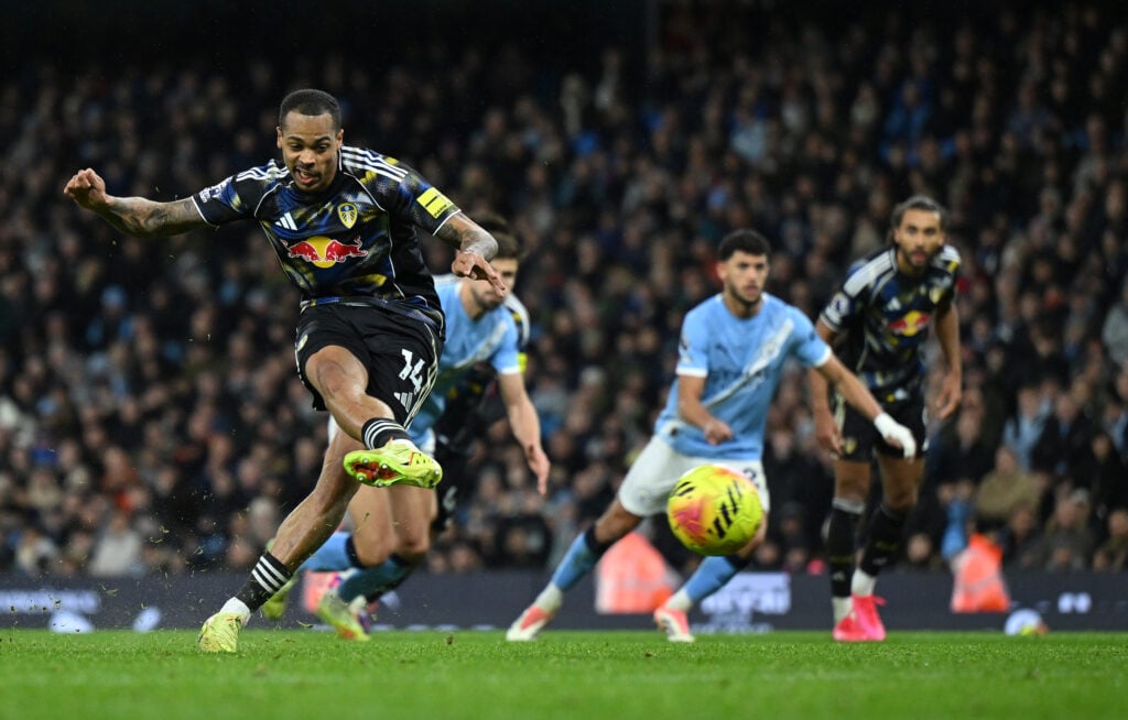 Lukas Nmecha scoring against Manchester City