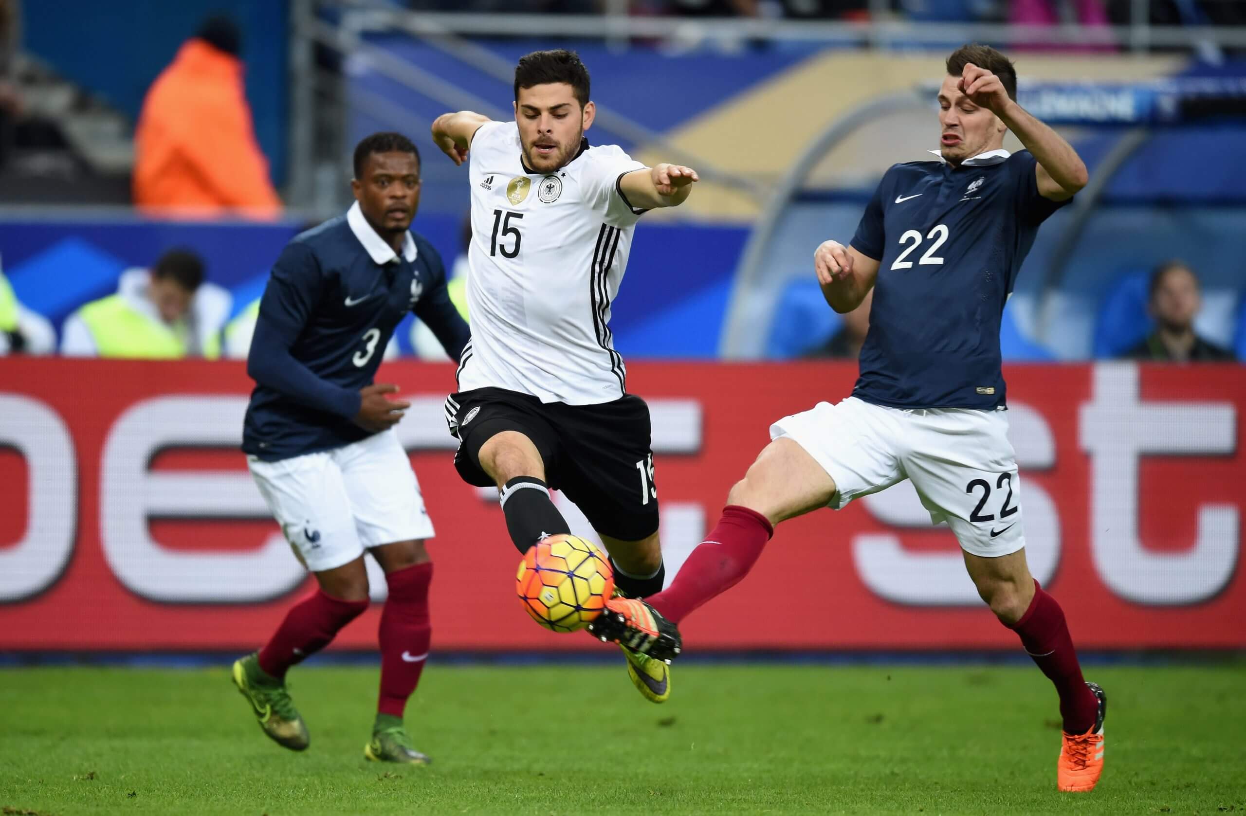 Patrice Evra and Morgan Schneiderlin playing for France against Germany the night of the attack