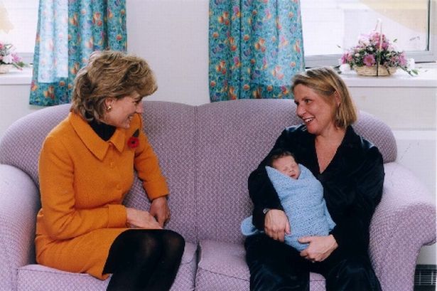 Diana Princess of Wales on her visit to officially open Liverpool Womens Hospital pictured with Mother and new baby