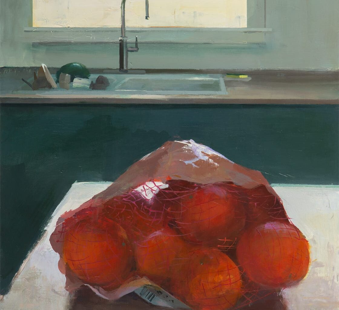 a painting of oranges on a counter by Jeremy Miranda