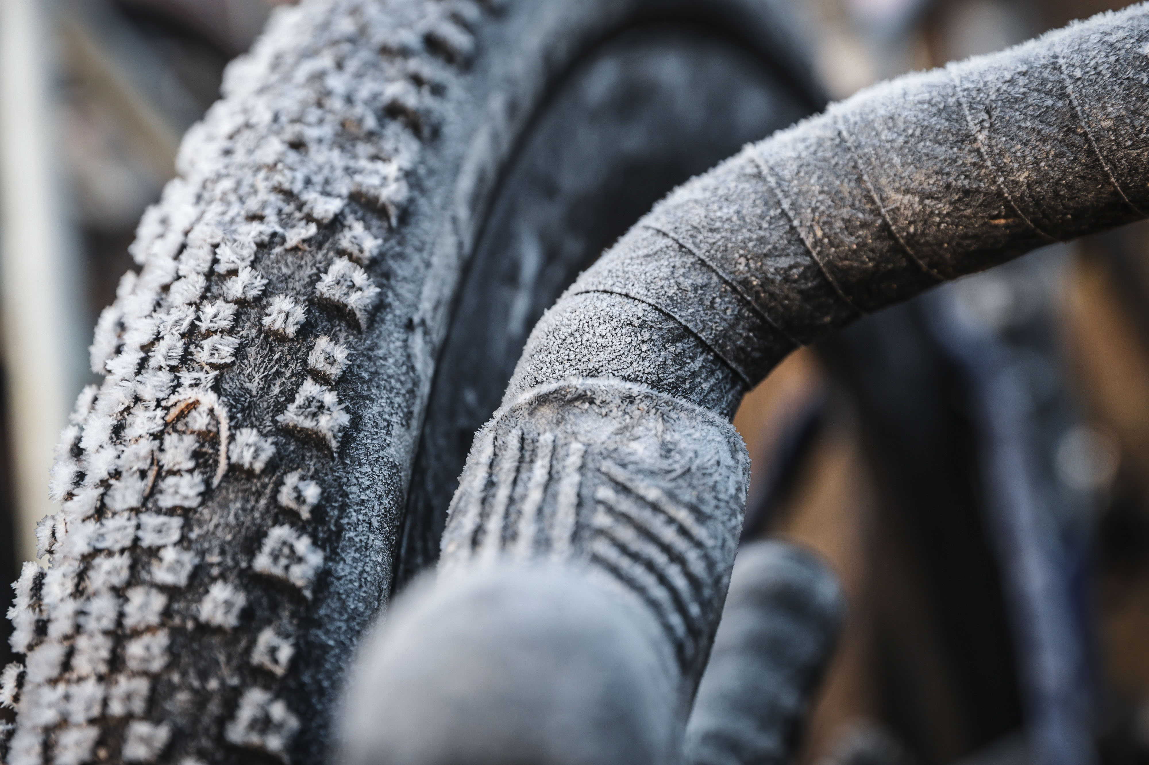 Frost on bicycle handlebars