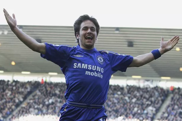 Joe Cole celebrates his goal during the match between West Brom and Chelsea at the Hawthorns on March 4, 2006