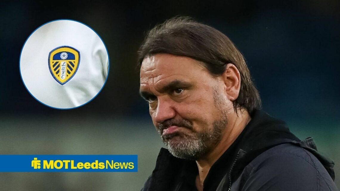 Daniel Farke and Leeds United badge in circular inset