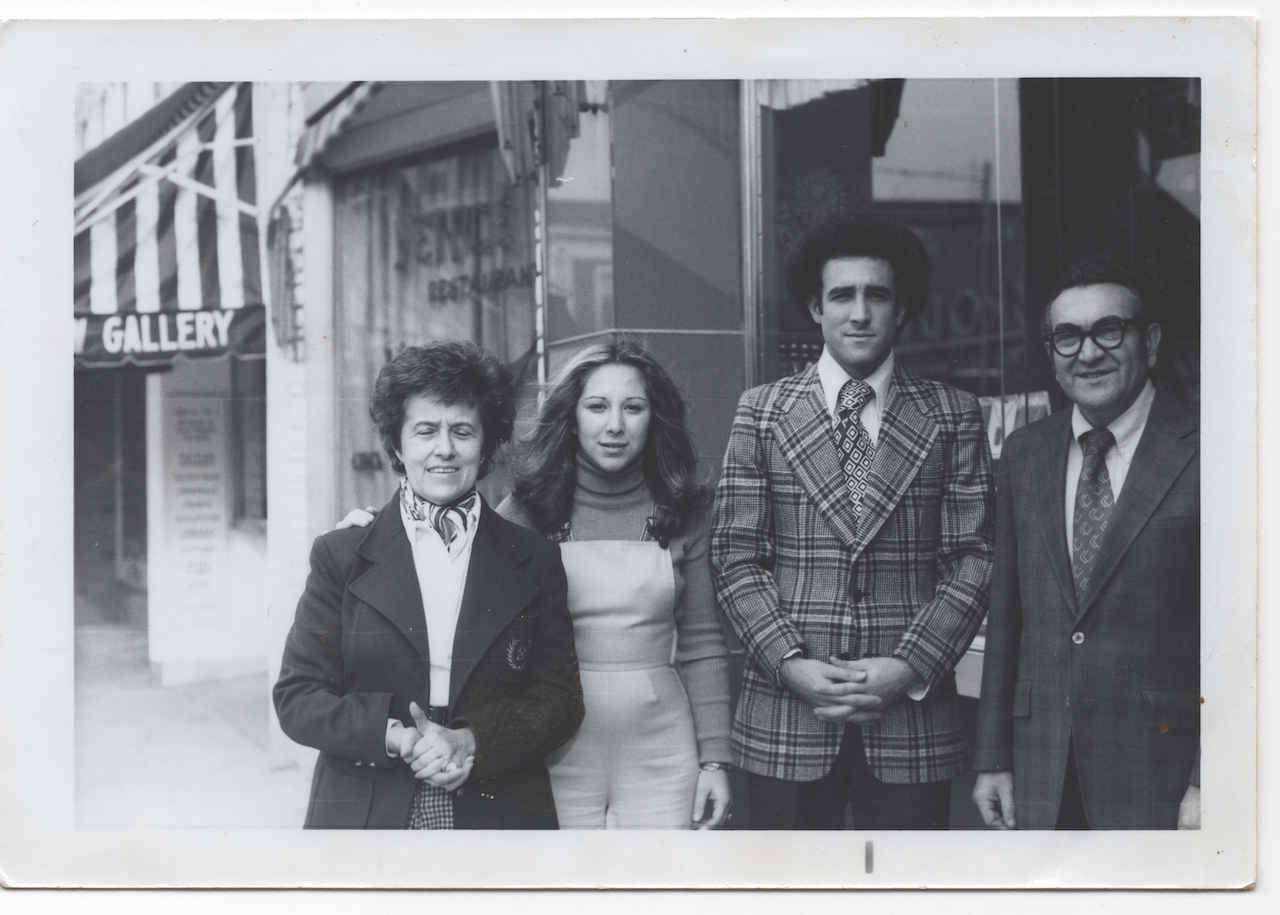 Candy and Mark with Mark’s parents, Fran and Mayer Udell, in front of London Jewelers at 23 School Street (Courtesy London Jewelers)