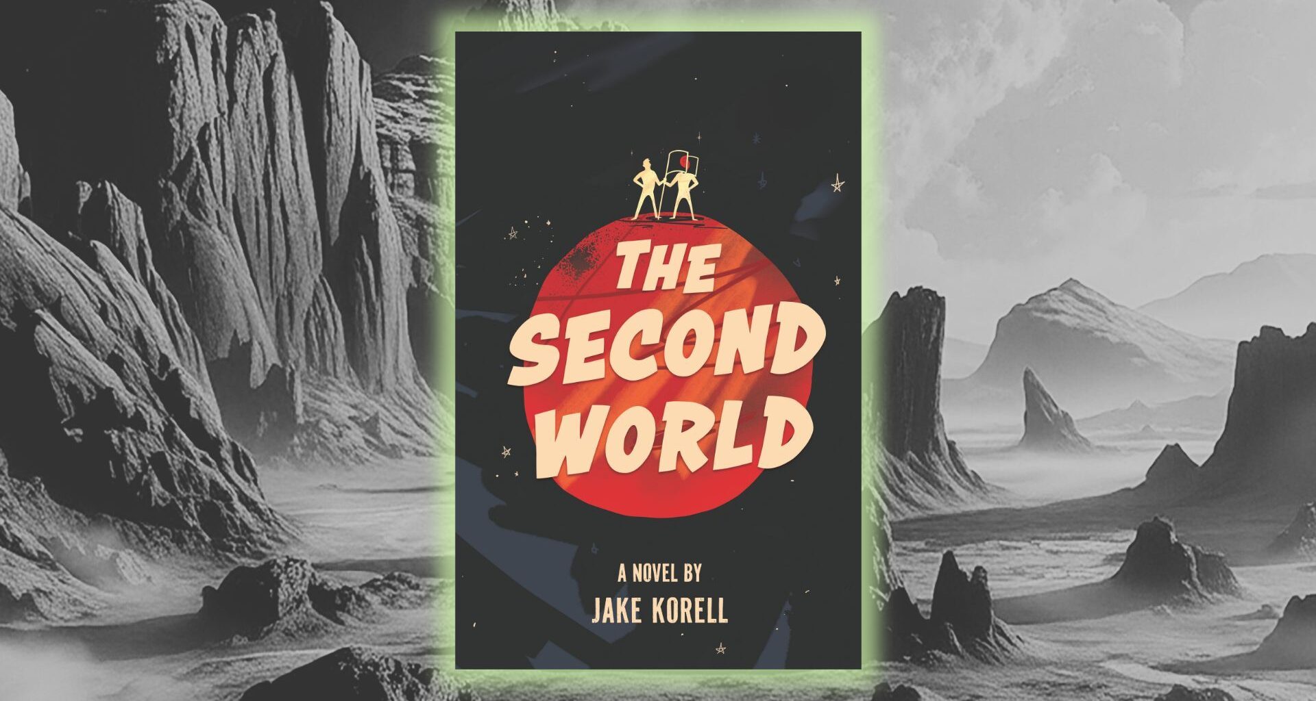 A black and white image of a series of peaks is behind the cover of a book saying &quot;The Second World&quot;