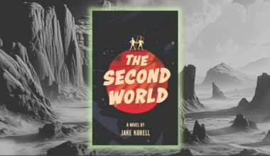 A black and white image of a series of peaks is behind the cover of a book saying &quot;The Second World&quot;