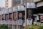 Banners of various G20 leaders are displayed along a Johannesburg freeway, in Johannesburg, South Africa, Thursday, Nov. 20, 2025.