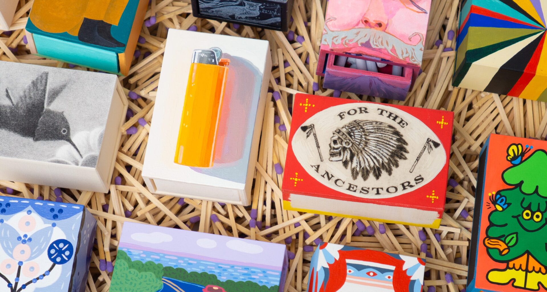 a collection of artist matchboxes