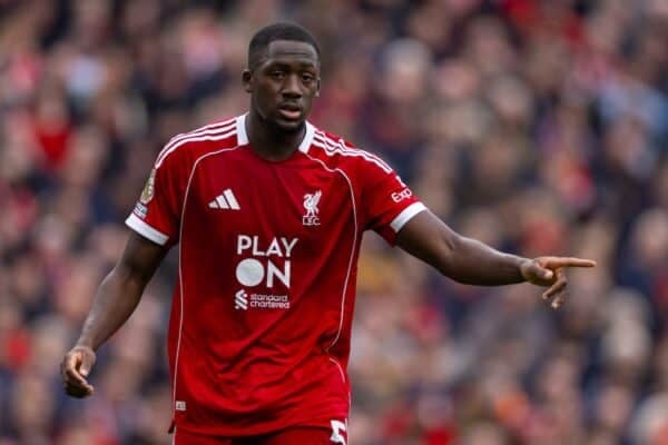 LIVERPOOL, ENGLAND - Sunday, October 19, 2025: Liverpool's Ibrahima Konaté during the FA Premier League match between Liverpool FC and Manchester United FC at Anfield. (Photo by David Rawcliffe/Propaganda)