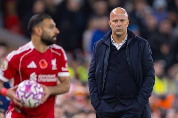LIVERPOOL, ENGLAND - Saturday, November 1, 2025: Liverpool's head coach Arne Slot during the FA Premier League match between Liverpool FC and Aston Villa FC at Anfield. (Photo by David Rawcliffe/Propaganda)