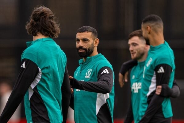 LIVERPOOL, ENGLAND - Monday, November 3, 2025: Liverpool's Mohamed Salah during a training session at the AXA Training Centre ahead of the UEFA Champions League match between Liverpool FC and Real Madrid CF. (Photo by David Rawcliffe/Propaganda)