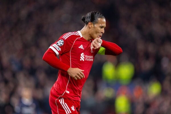 LIVERPOOL, ENGLAND - Wednesday, November 26, 2025: Liverpool's captain Virgil van Dijk during the UEFA Champions League match between Liverpool FC and PSV Eindhoven at Anfield. (Photo by David Rawcliffe/Propaganda)
