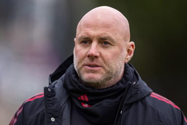 KIRKBY, ENGLAND - Wednesday, November 26, 2025: Liverpool's Under-19's head coach Robert Page during the UEFA Youth League match between Liverpool FC Under-19's and PSV Eindhoven Under-19's at the Liverpool Academy. (Photo by David Rawcliffe/Propaganda)