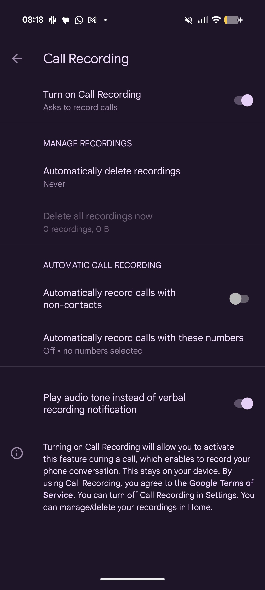 Pixel Call Recording Settings
