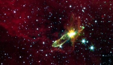 The pInfrared images from instruments at Kitt Peak National Observatory (left) and NASA's Spitzer Space Telescope document the outburst of HOPS 383, a young protostar in the Orion star-formation complex. rotostar in Herbig-Haro 46/47.