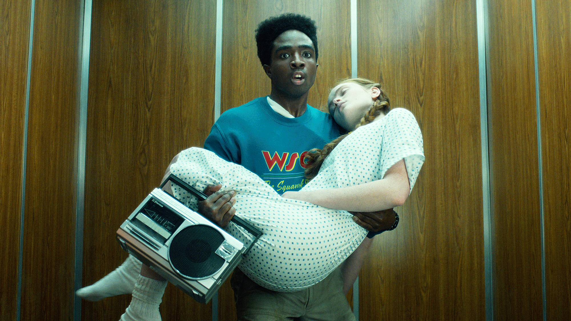 Caleb McLaughlin as Lucas Sinclair and Sadie Sink as Max Mayfield in "Stranger Things" season 5
