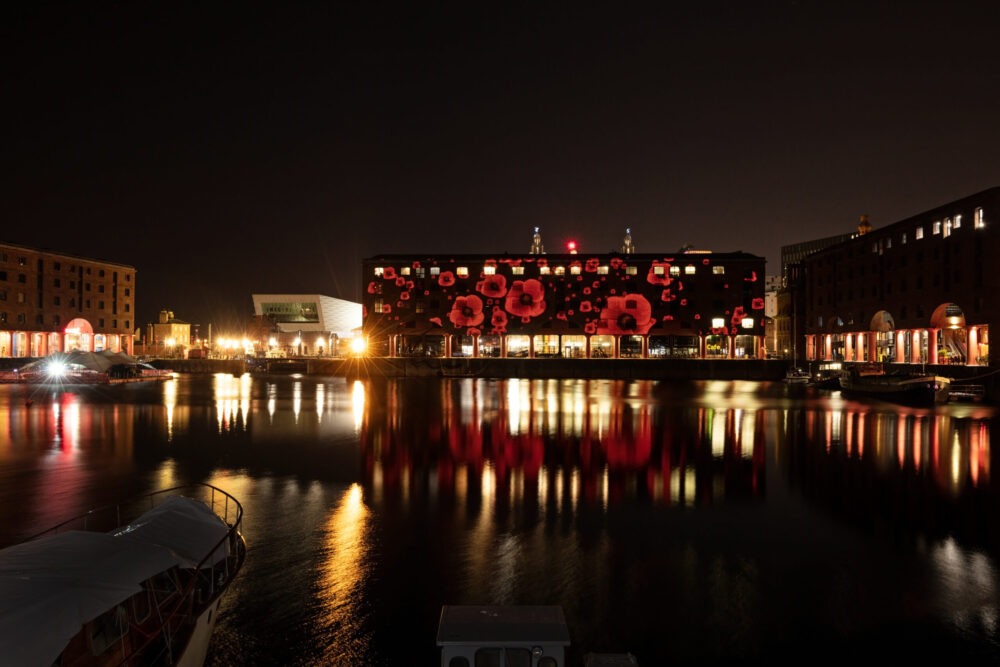 Remembrance Day projection Royal Albert Dock