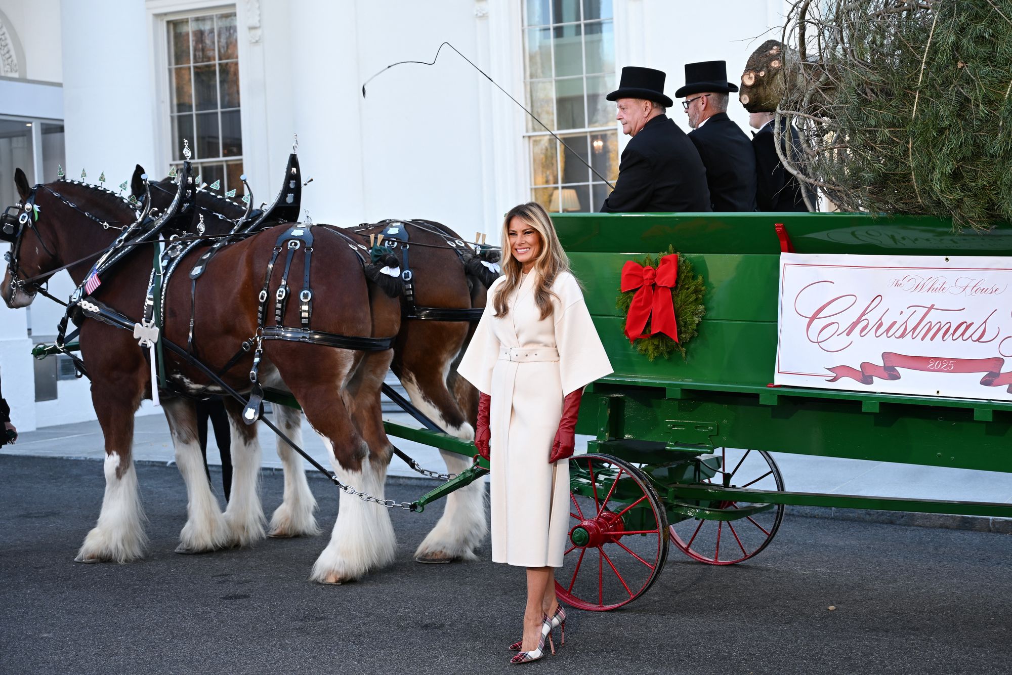 First Lady Melania Trump received the White House Christmas tree Monday afternoon