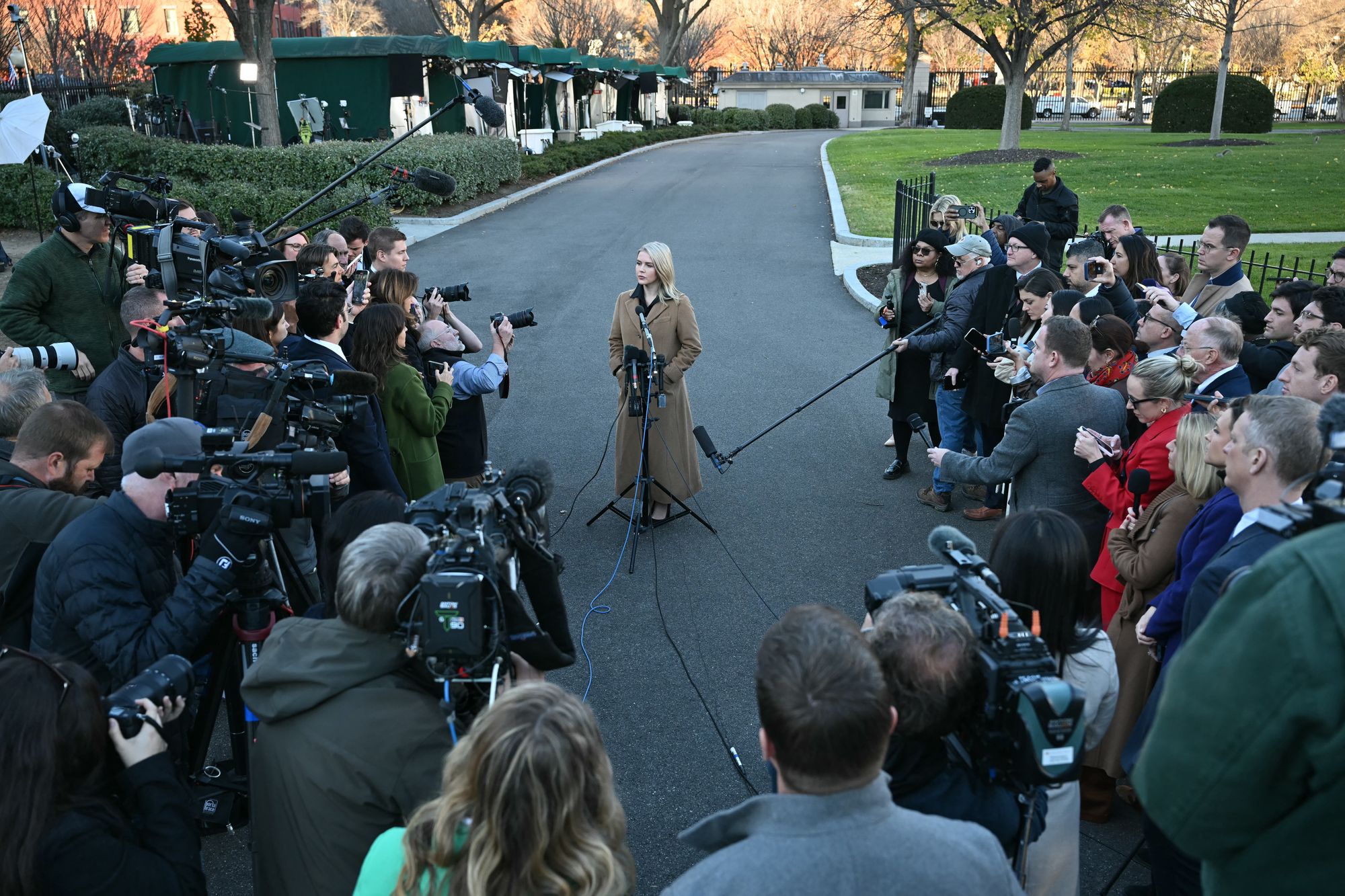 White House Press Secretary Karoline Leavitt took questions from reporters outside of the White House Monday afternoon