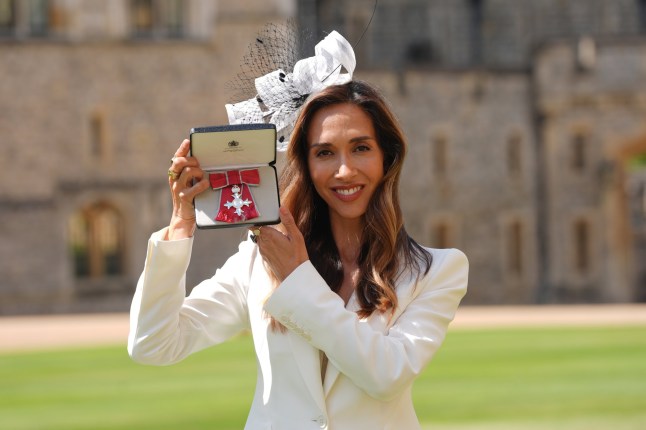 Myleene Klass after being made a Member of the Order of the British Empire (MBE) during an Investiture ceremony at Windsor Castle, Berkshire. The honour recognises services to women's health, miscarriage awareness and to charity. Picture date: Wednesday July 16, 2025. PA Photo. Photo credit should read: Yui Mok/PA Wire