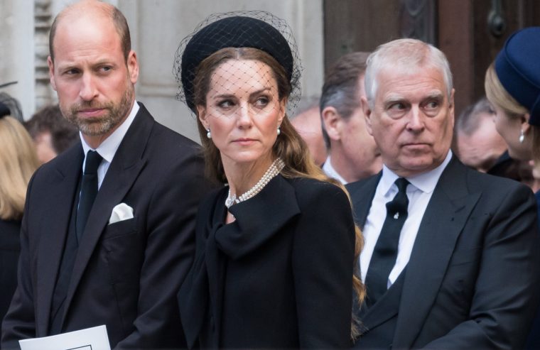 LONDON, UNITED KINGDOM - SEPTEMBER 16, 2025: William, Prince of Wales, Catherine, Princess of Wales and Prince Andrew, Duke of York attend Requiem Mass service at Westminster Cathedral for the Duchess of Kent who died aged 92 earlier this month in London, United Kingdom on September 16, 2025. The service was the first Catholic funeral held for a member of the Royal Family in modern British history. (Photo credit should read Wiktor Szymanowicz/Future Publishing via Getty Images)