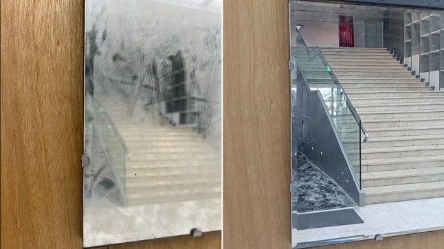 Before and after the artwork was ruined