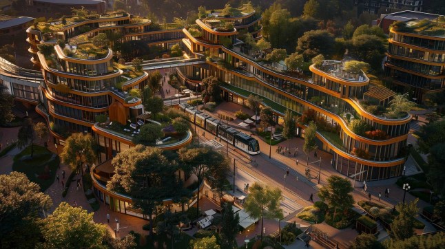 Plans for Forest City 1, just outside of Cambridge, show wooden homes and tree-lined streets.