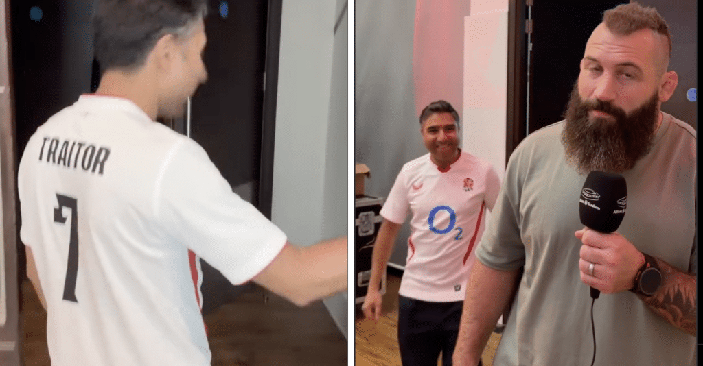 Celebrity‑traitor Nick Mohammed ambushes Joe Marler at Twickenham