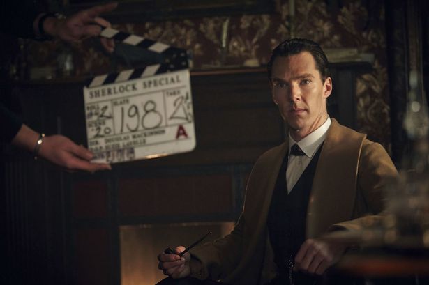 Benedict Cumberbatch filming Sherlock at Bottle Yard studios in Bristol