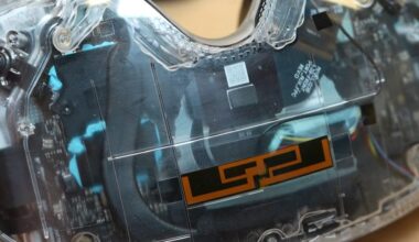 A closeup of a transparent-bodied example of the new Steam Frame VR headset