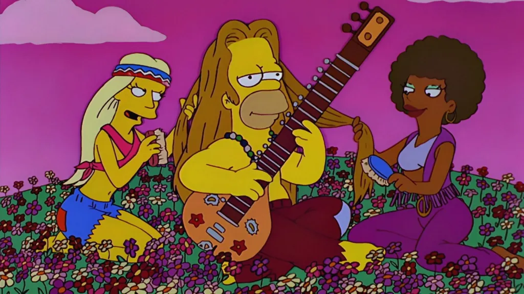 Homer as a hippie in The Simpsons