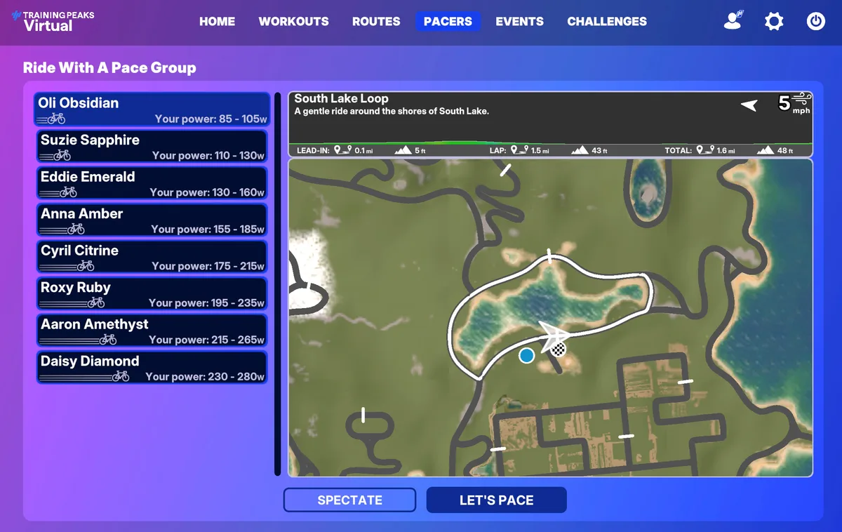 TraingingPeaks Virtual Pace Groups