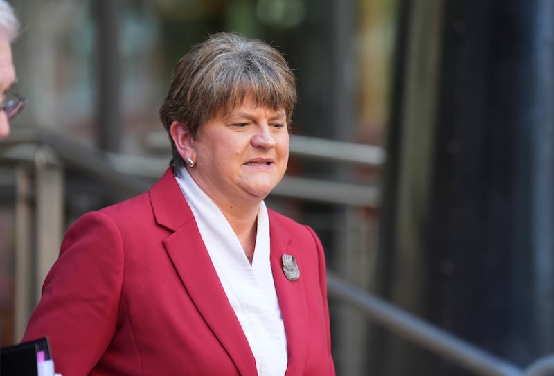 Arlene Foster leaving the Clayton Hotel in Belfast after giving evidence to the UK Covid-19 inquiry in May 2024. Photograph: Niall Carson/PA Wire