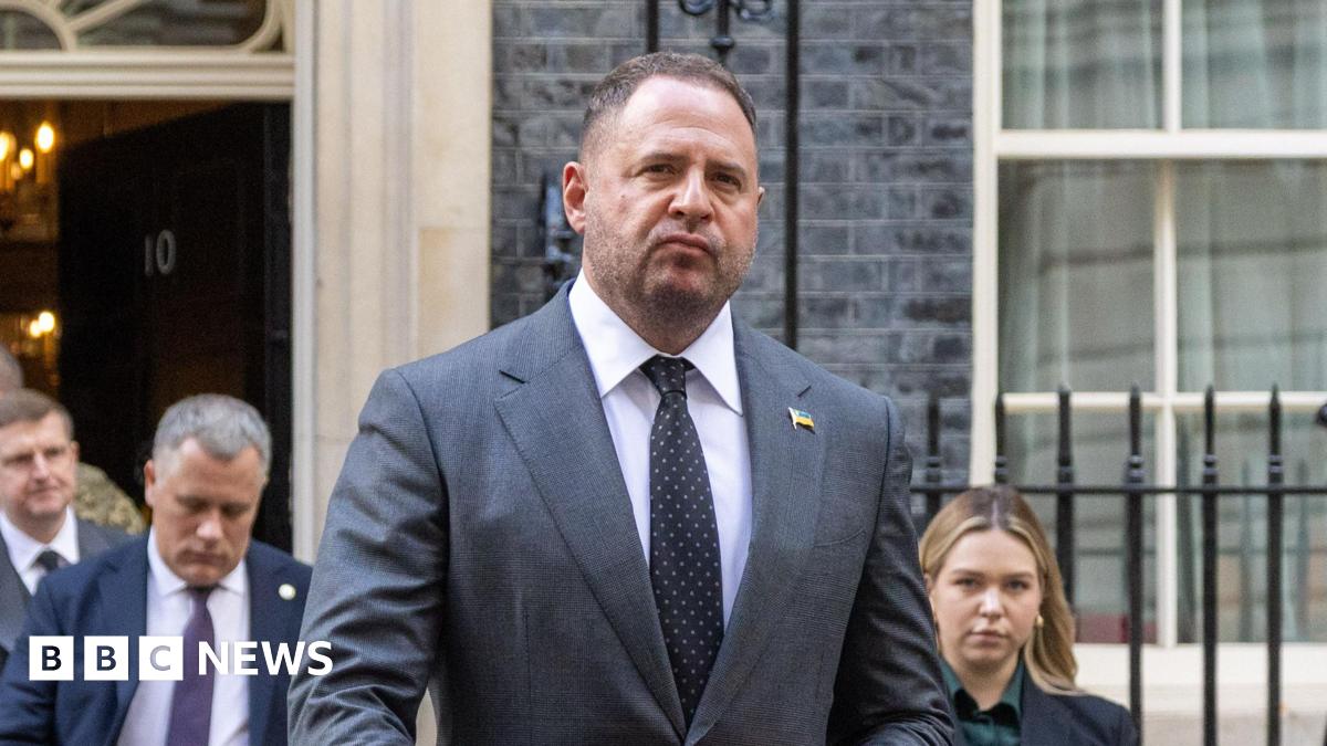 Andriy Yermak walks out of 10 Downing Street after a meeting of the Coalition of the Willing in October 2025