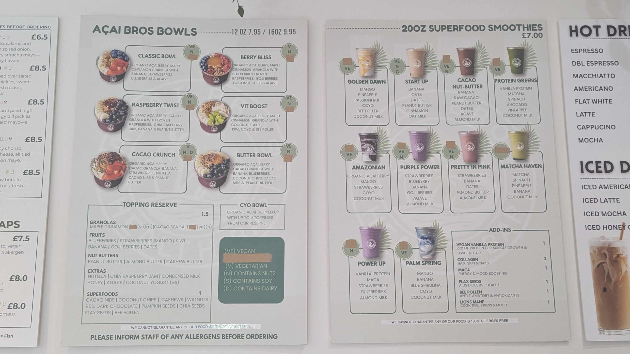 Acai Bros menu