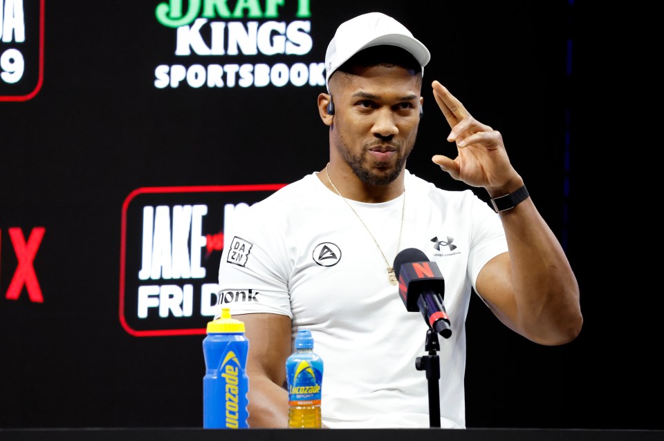 Anthony Joshua at the press conference for his fight with Jake Paul.