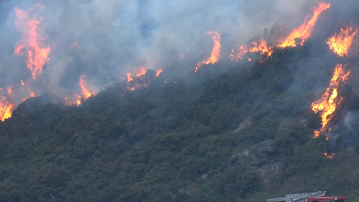 Aerial view of flames on Arthur's Seat