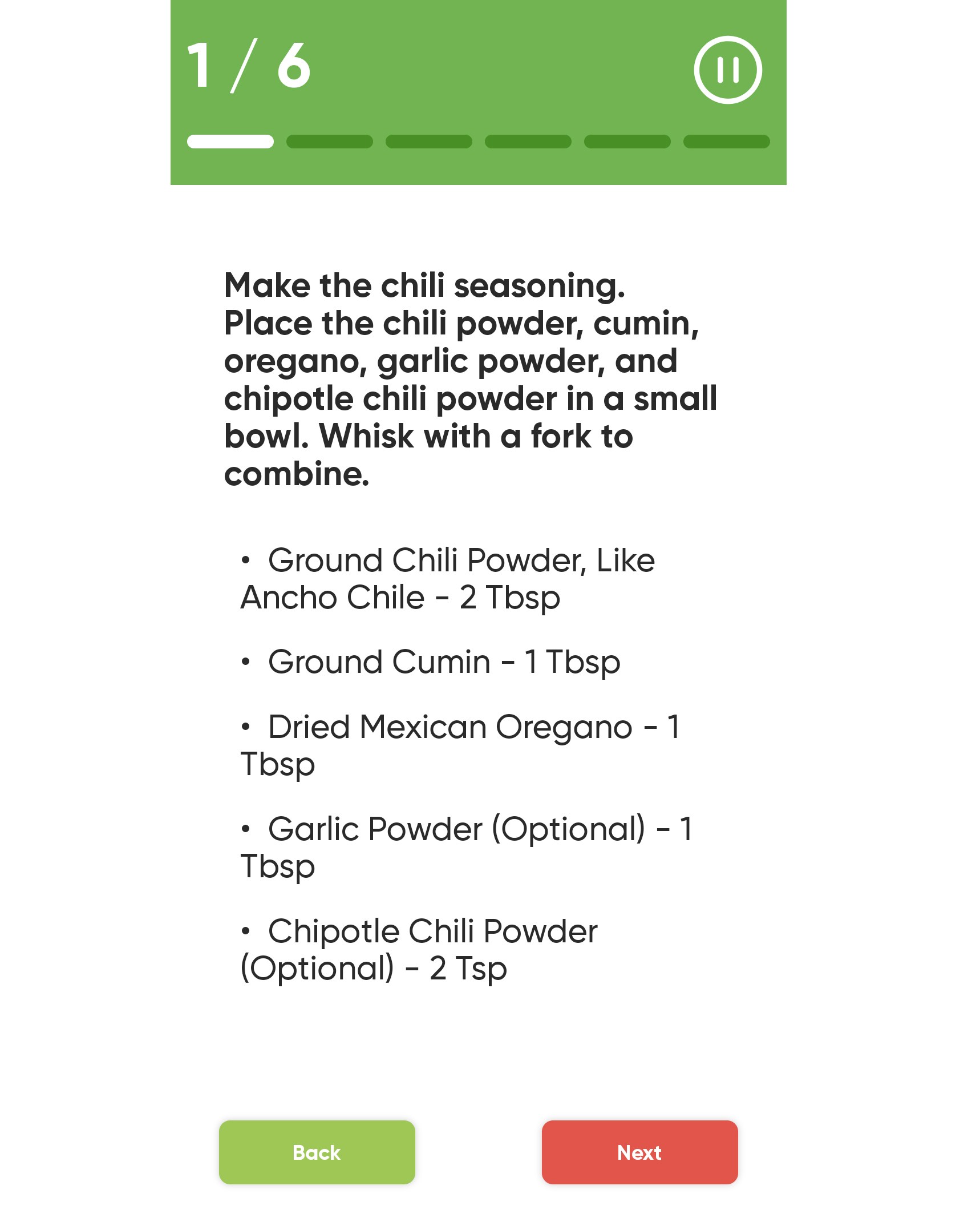 Screenshot from recipe app A Better Meal showing cook along mode