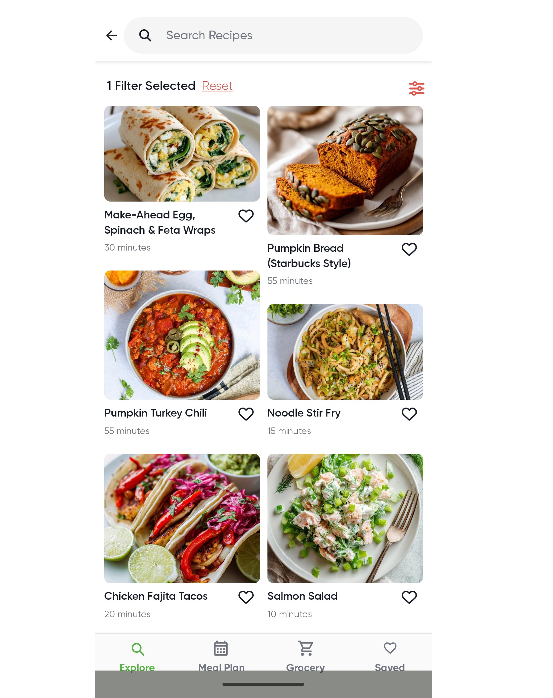 Screenshot from recipe app A Better Meal with recipe suggestions