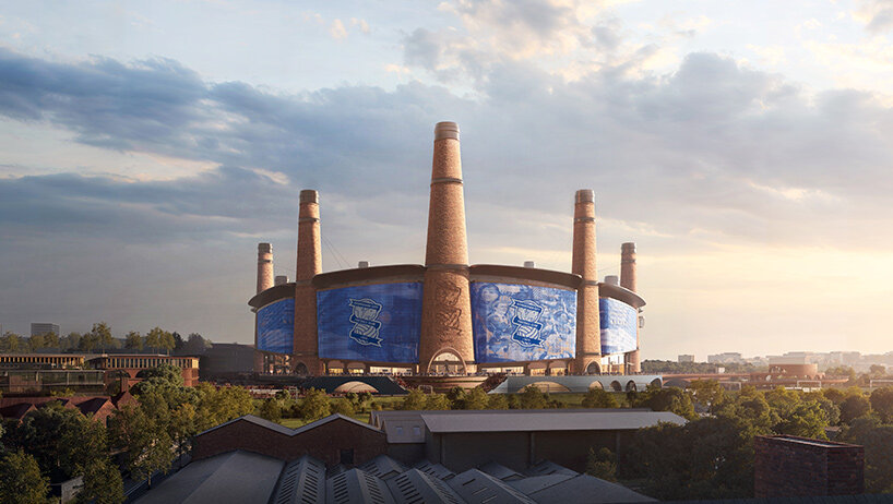 heatherwick studio plans birmingham stadium around twelve chimney-like towers